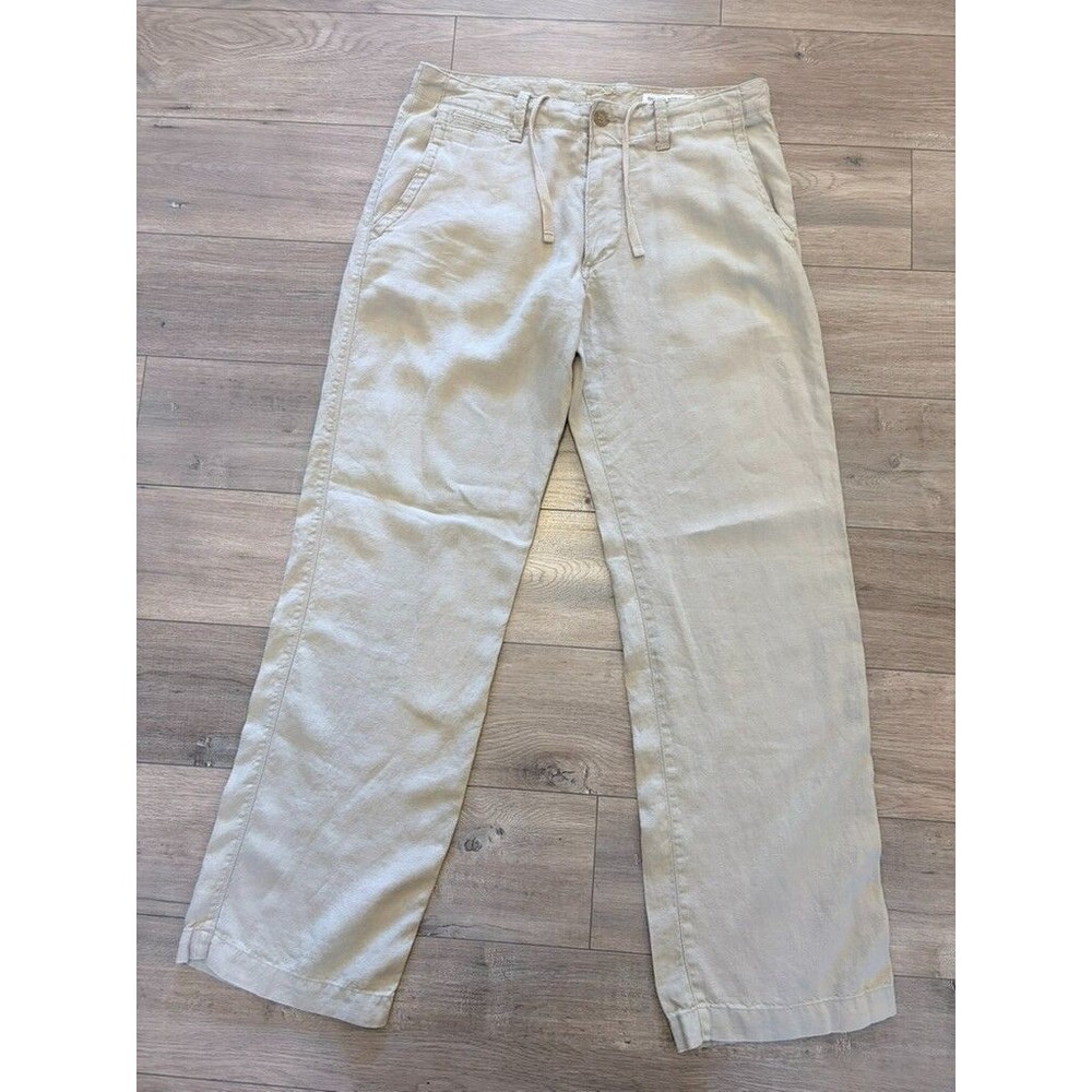 Banana Republic 100% Linen Pants Mens 34X34 Beige Drawstring Casual Beach